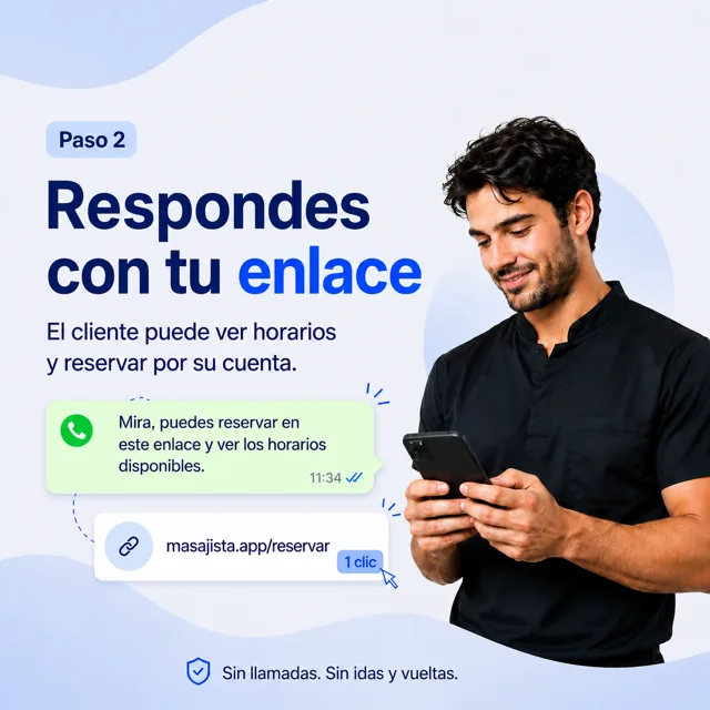 Paso 2: respondes con tu enlace de reservas de Masajista.app